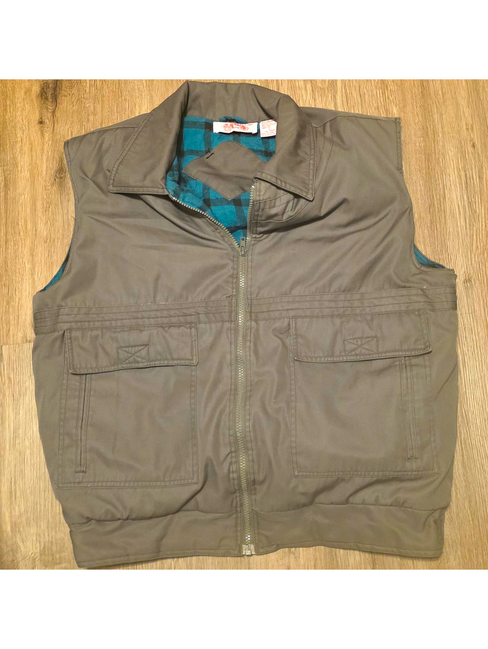 Vintage Coach in Four Seasons Vest Large Gray Plaid Lined Quilted Hong Kong
